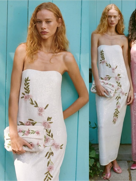STAUD Dresses & Skirts - STAUD Casey Floral Embroidered Sequin Strapless Dress Magnolia NEW with tags
